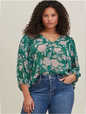 Torrid Tunic Top Chiffon Floral Semi Sheer 4 Boho Casual